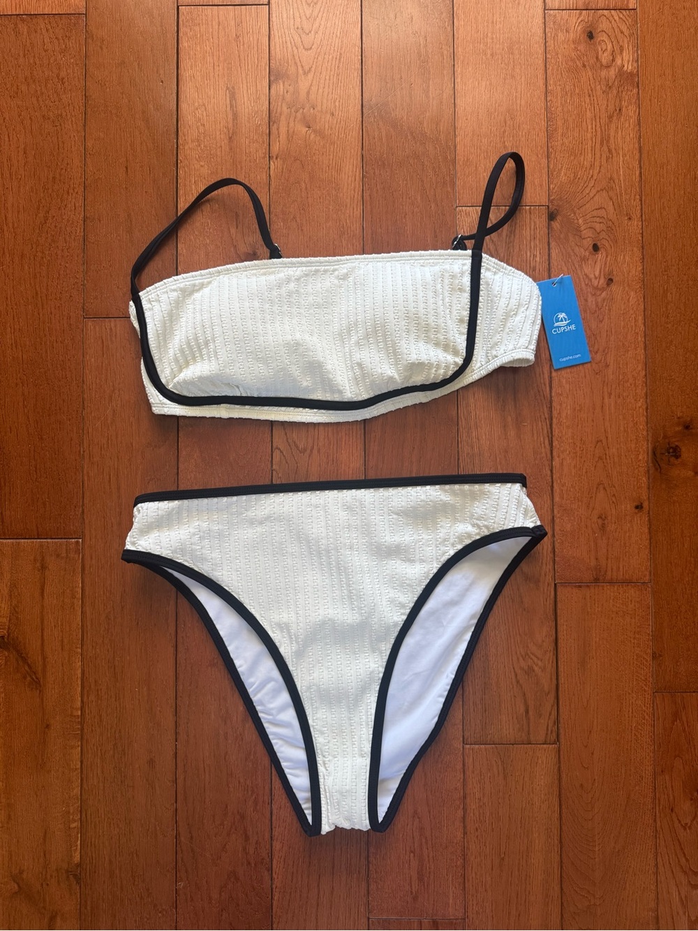 Cupshe White Bikini with Black Trim